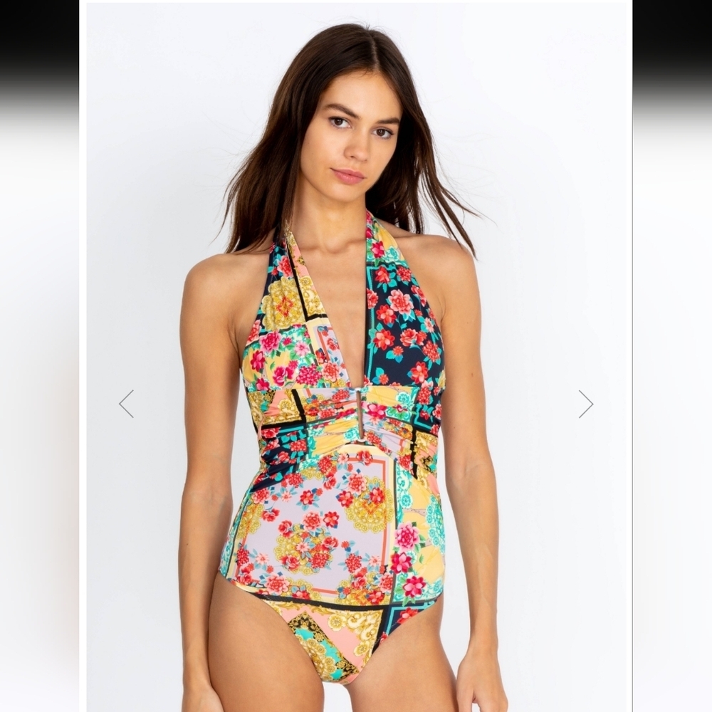 NWT || JOHNNY WAS || Japer swim suit, size M, halter, v neck, one piece, ruched